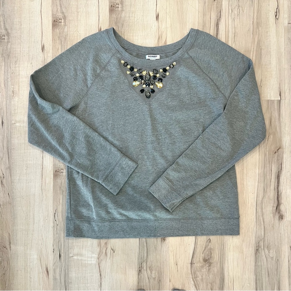 Old Navy Gray Pullover with Gem Details - Size Large